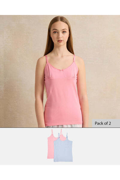 REDTAG Senior Girls Pink And Blue Vest Set (Pack Of 2)