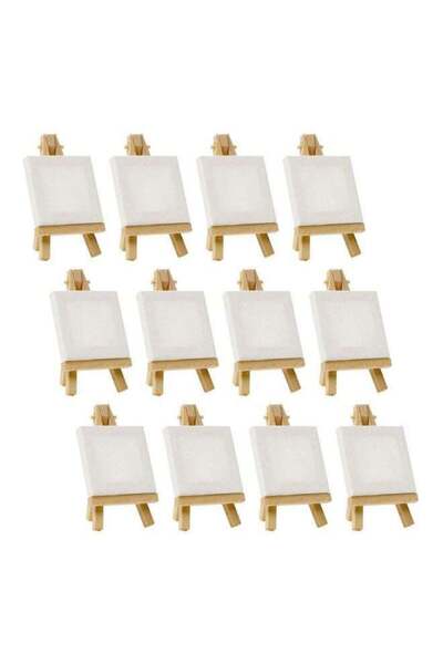 Generic Set Of 12 Artists Mini Canvas With Easel Stand White/Beige