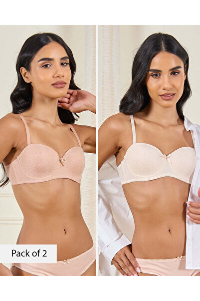 REDTAG حمالة صدر نسائية من الدانتيل السادة بنمط الجاكار (عبوة من قطعتين)