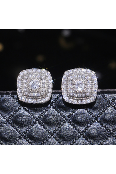 Choice E476 Huitan Luxury Crystal Zircon Women Stud Earrings Silver Color Shiny CZ Accessories Daily Wear D