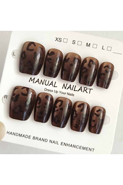 Choice Style 1-M 10Pcs French Style Autumn Winter Hot Selling Nail Patch Retro Coffee Leopard Print Cat Eye