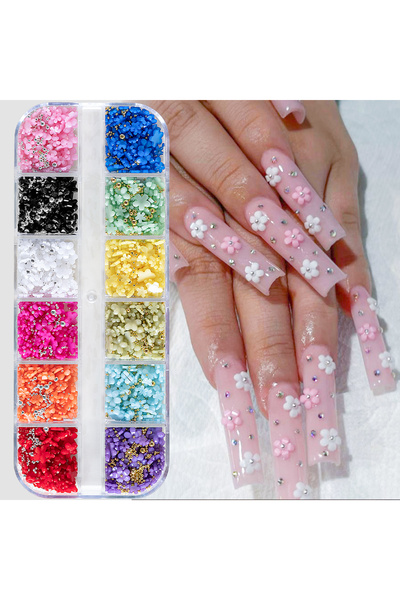Choice3 PH196 12/15 شبكة زينة أظافر ثلاثية الأبعاد على شكل زهرة بخمس بتلات مع...