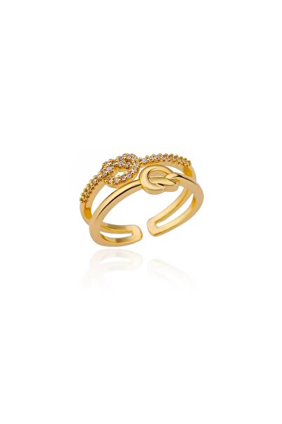Choice resizable Gold Color Minimalist Zircon Knot Open Rings For Women Gold ...