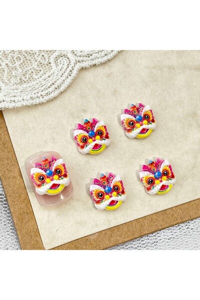 Choice ١٠ قطع من إكسسوارات فن تزيين الأظافر برسوم متحركة لرقصة الأسد الصينية،...