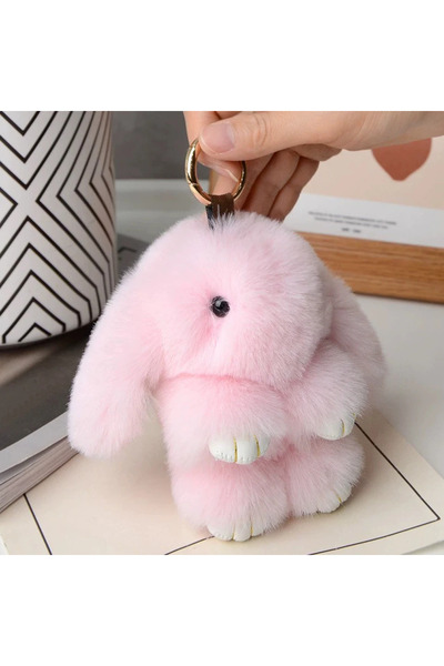 Choice Pink A 15cm Fluffy Rabbit Fur Pompon Bunny Keychain Soft Cute Rabbit T...