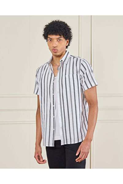 REDTAG Men White Striped Shirt