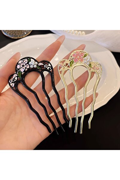 Choice 2pcs Elegant Temperament Imitation Pearl Flower Ladies' U-shaped Alloy New Chinese Style Niche Desig