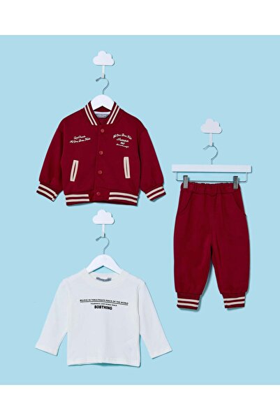 REDTAG طقم رياضي للأطفال الرضع باللونين الأحمر والأبيض مع تي شيرت (3 قطع)