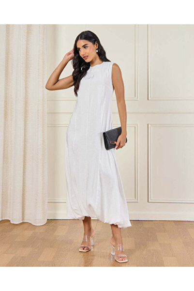 REDTAG فستان نسائي عاجي بدون أكمام بتصميم منفوش