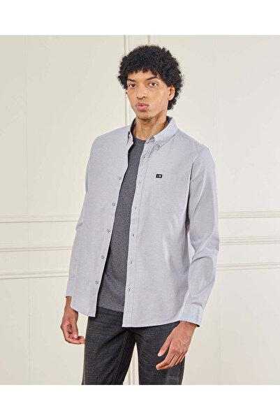 REDTAG قميص رمادي سادة للرجال