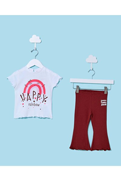 REDTAG طقم بيجاما مطبوع الأبيض والأحمر للفتيات الصغيرات (قطعتان)