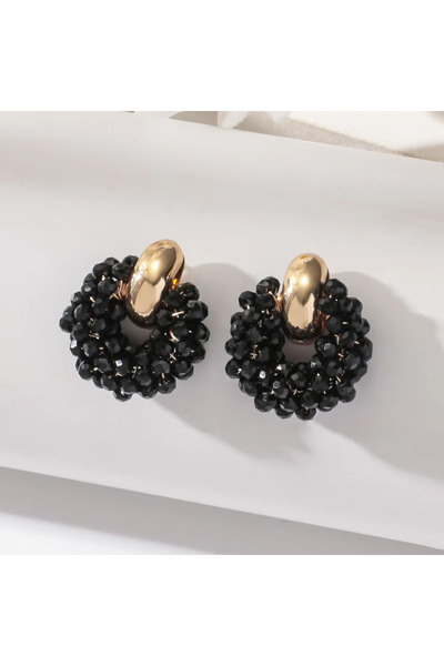 Choice أقراط متدلية أنيقة من الخرز الكريستالي المستدير باللون الأسود، بتصميم ...