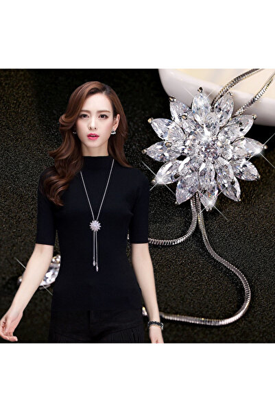 Choice قلادة طويلة بتصميم ندفة ثلج بيضاء على شكل بجعة، سلسلة معدنية بشرابة مر...