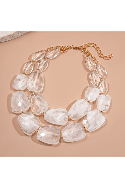 Choice قلادة من الخرز الأكريليكي غير المنتظم مزدوج الطبقات للنساء، سلسلة ترقو...