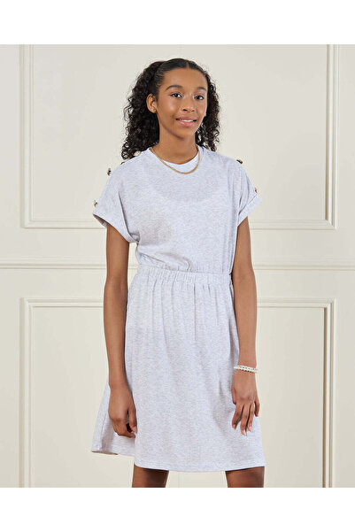 REDTAG فستان رمادي فاتح مضلع بأزرار للبنات في المرحلة الثانوية