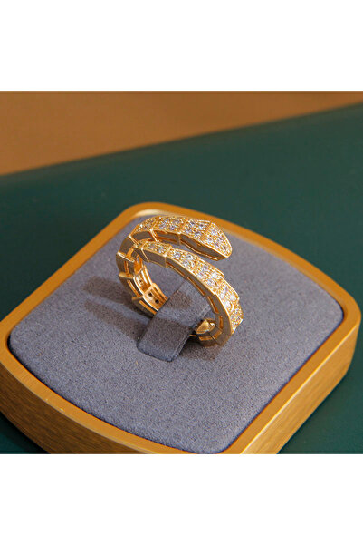 Choice Q0908-G-HK خاتم كلاسيكي قابل للتعديل بتصميم ثعبان مرصع بالكريستال للنس...