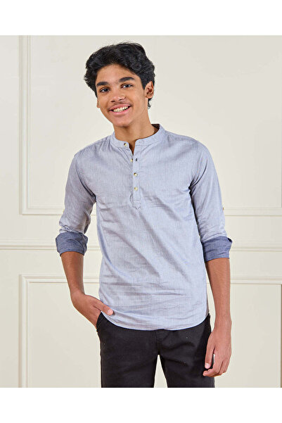 REDTAG قميص كورتا قابل للطي بياقة ماندرين للأولاد الكبار