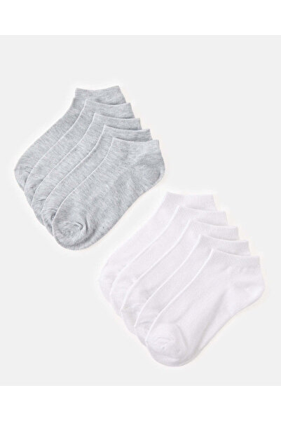 REDTAG Women White And Grey Basic Ankle Socks (10 Pairs)