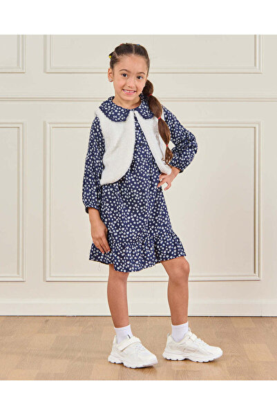 REDTAG فستان بناتي مطبوع باللون الكحلي مع جاكيت