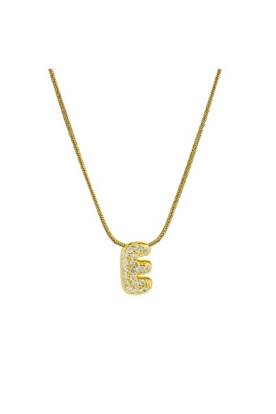 Choice قلادة حرف E الإنجليزية اللطيفة، مطلية بالذهب عيار 18 قيراطًا، مرصعة با...