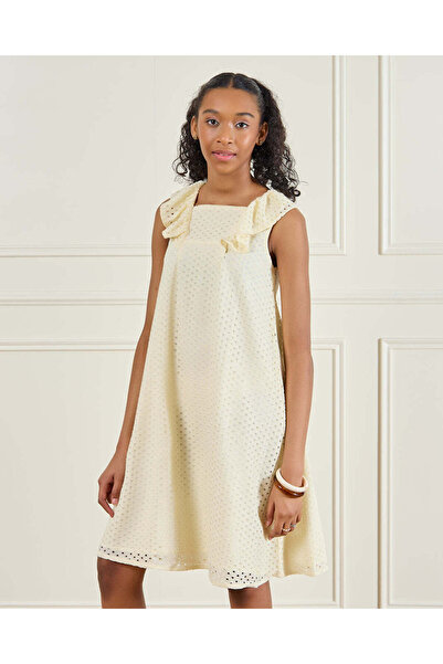 REDTAG فستان أصفر سادة يصل إلى الركبة للفتيات في السنة الأخيرة من المرحلة الث...