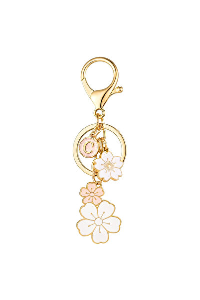 Choice C Fashionable initial letter keychain, flower pendant key chain, cute ...