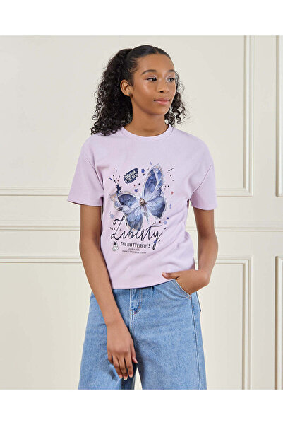 REDTAG Senior Girls Purple Jacquard Top With Print