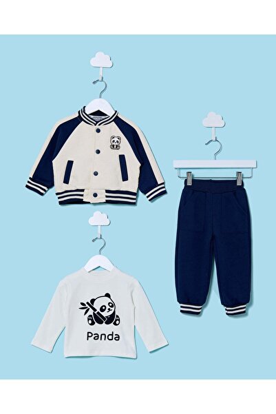 REDTAG طقم رياضي للأطفال الرضع باللون الكحلي مع تي شيرت (3 قطع)