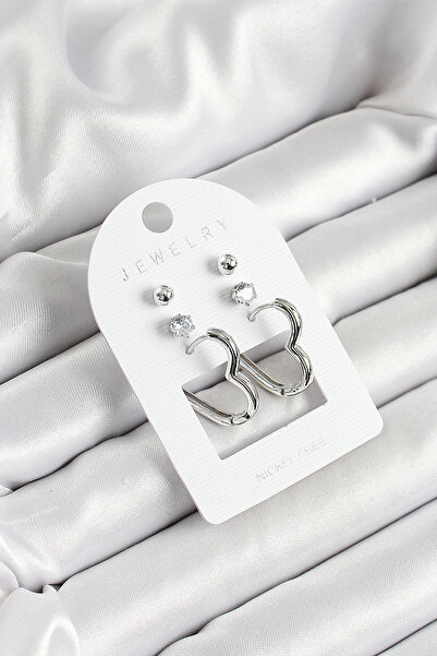 shopwave طقم أقراط نسائية مكونة من 3 أزواج من النحاس والزركون والحجر والقلب ب...