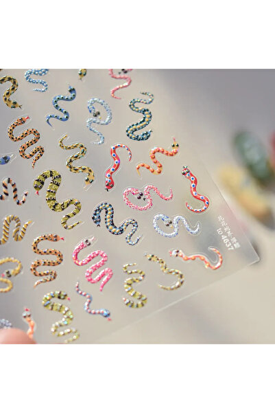 NAILFYOU TO4637 1pcs 5D Embossed Colors Snake Nail Stickers Cute Snake Self A...