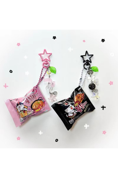 Miniso pink-black Funny Buldak Ramen Keychains Handmade Aesthetic Charm Handm...