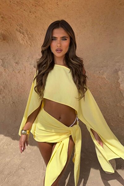 theanemos Keten Bağlamalı Asimetrik Takım - Sarı