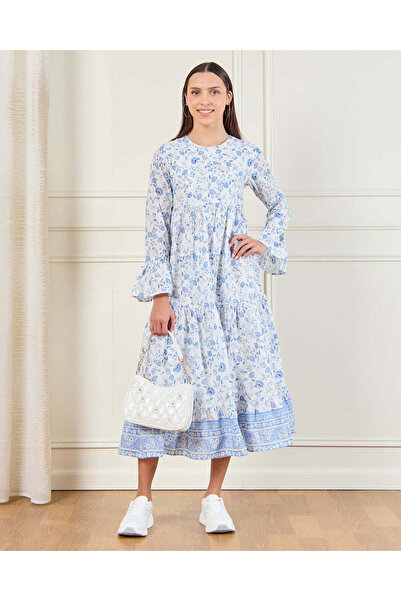 REDTAG Senior Girls Blue Printed Maxi Dress