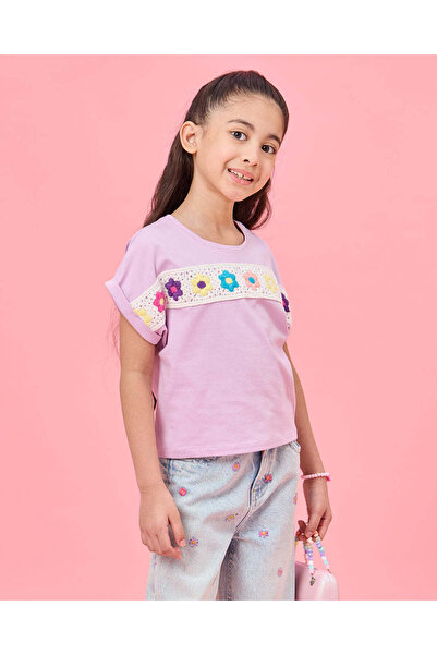 REDTAG تي شيرت بناتي مطبوع باللون البنفسجي