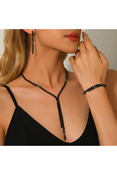 Choice black FYUAN Women's Jewelry Set zircon Alloy Chain Necklace Earrings B...