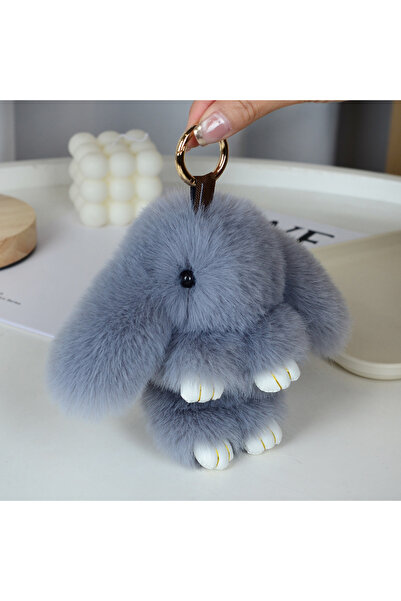 Choice سلسلة مفاتيح على شكل أرنب رمادي لطيف ذو أذنين طويلتين، طولها 15 سم، مص...