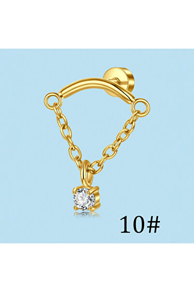 Choice 10 16G 1.2x6mm Ears Earrings Geometric 1pcs Gold Cartilage Earring Set, 16G Stainless Steel CZ Stud