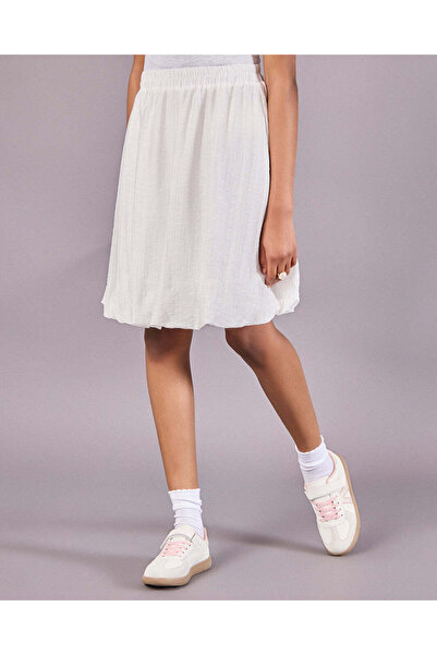 REDTAG Senior Girls White Balloon Hem Skirt