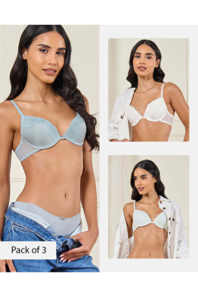 REDTAG حمالات صدر نسائية سادة متنوعة لرفع الصدر (عبوة من 3 قطع)