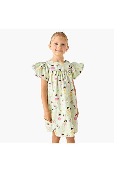 Juniors Girls Night Dress with Ballerina Print - Cotton - Flutter Sleeves - R...