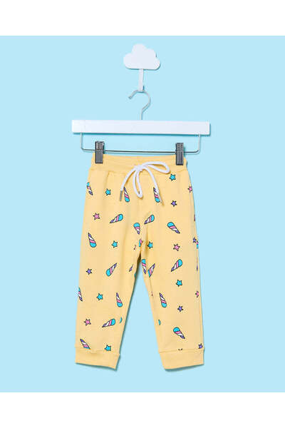 REDTAG بنطلون رياضي أصفر مطبوع عليه قلوب للفتيات الصغيرات