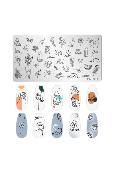 Choice FG-017 Marble Blooming Nail Stamping Plate Leaf Flower Line Animal Image Nail Stamp Templates UV Gel