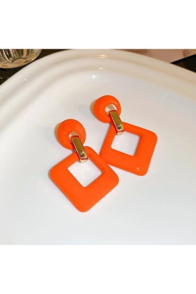 Choice أقراط برتقالية مرصعة، لون منعش، أقراط متدلية، أشكال هندسية مربعة ودائر...