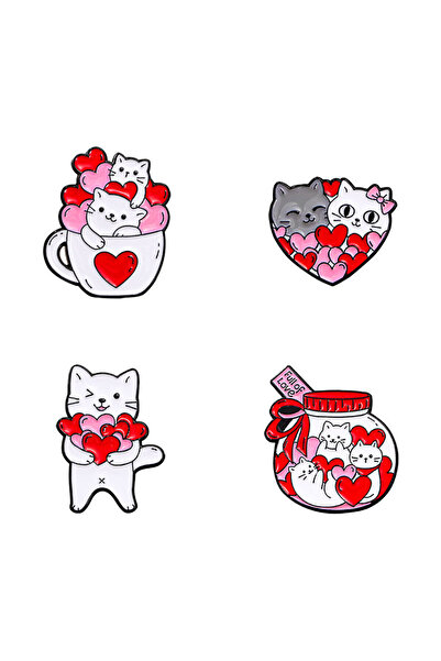 Choice 4 قطع من دبابيس بروش قطة كرتونية لطيفة مطلية بالمينا، هدية إبداعية على...