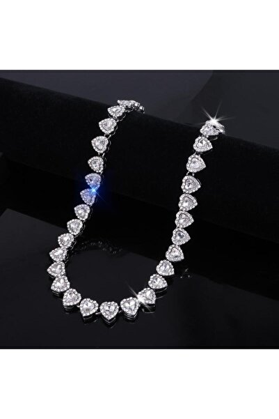 Choice Silver 45cm 45CM New Hip Hop Tennis Chain Bracelet Necklace Shiny Hear...