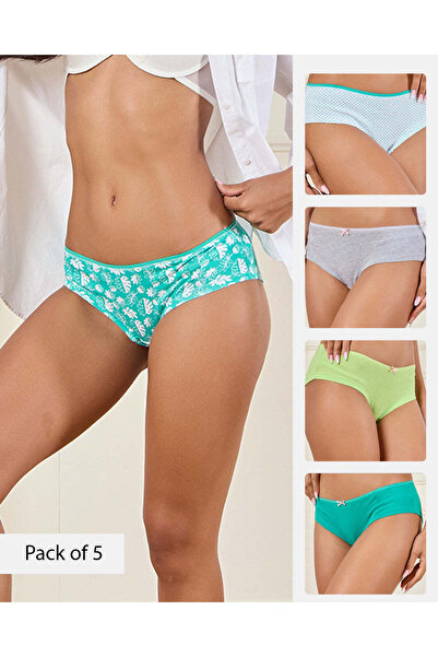 REDTAG Women Assorted Printed And Solid Low Rise Briefs (Pack of 5)