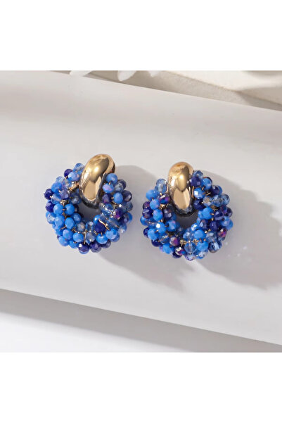 Choice أقراط متدلية أنيقة من الخرز الكريستالي المستدير باللون الأزرق، بتصميم ...