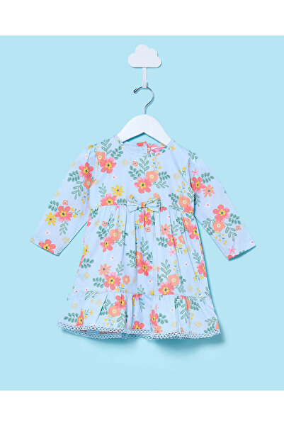 REDTAG Infant Girls Blue Floral Printed Dress
