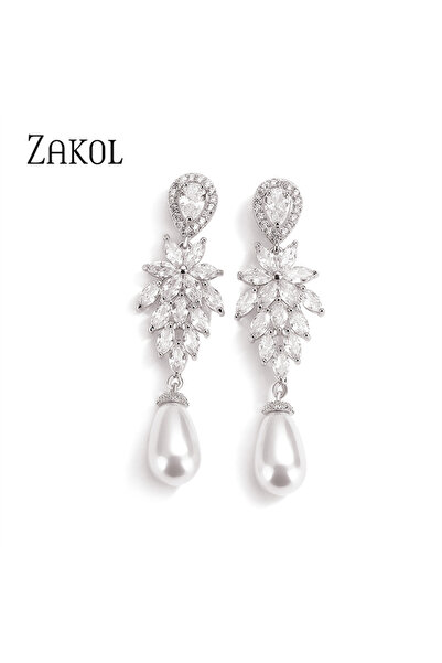 Choice White Color A ZAKOL Luxury Pearl Bridal Dangle Earrings for Women Fash...