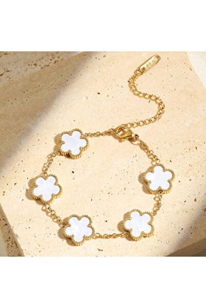 Choice White 18K Gold Plated Dainty Four Five Leaf Clover Dot Bracelets for Women Lucky Flower Jewelry